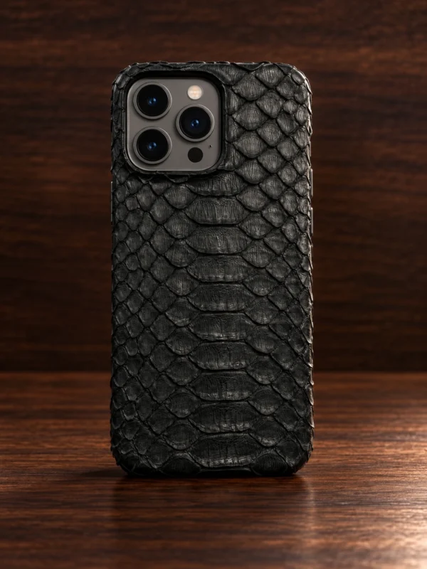 Купить Чёрный кожаный чехол из итальянского питона Mobcase 1739 для iPhone 13 Pro — заказать в ателье премиальных аксессуаров Мобкейс