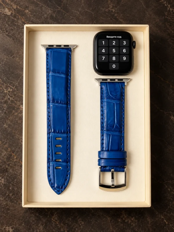 Дорогой синий ремешок для Apple Watch из кожи крокодила — заказать в ателье аксессуаров Мобкейс