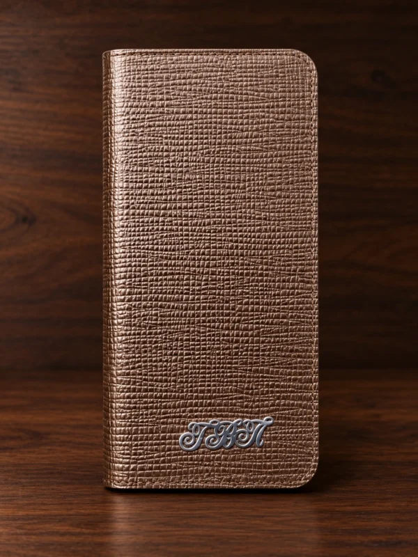 Купить Коричневый кожаный чехол-книжка с инициалами Mobcase 1587 для iPhone X — заказать в ателье премиальных аксессуаров Мобкейс