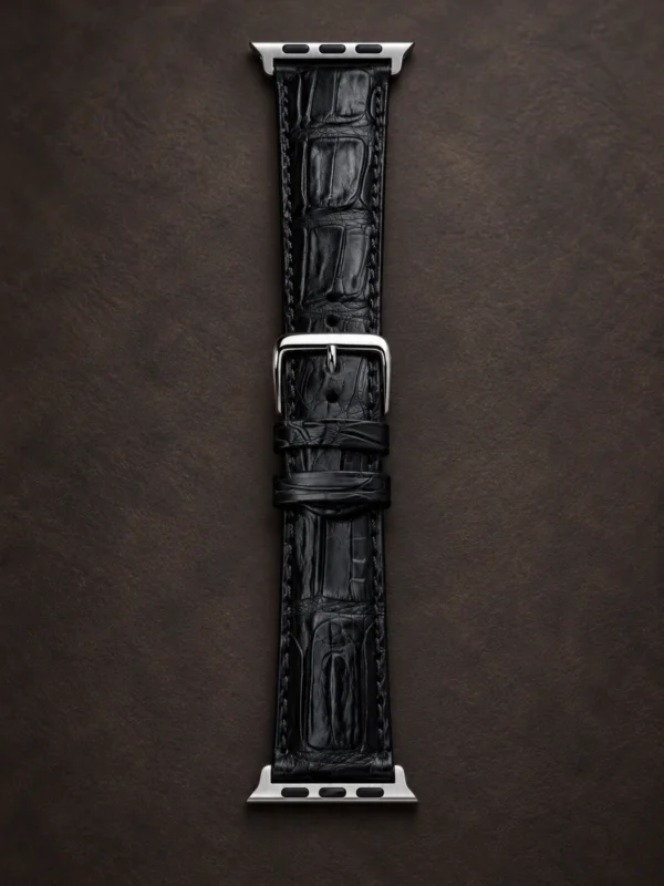 Ремешок из чёрной кожи крокодила для Apple Watch — заказать в ателье аксессуаров Мобкейс