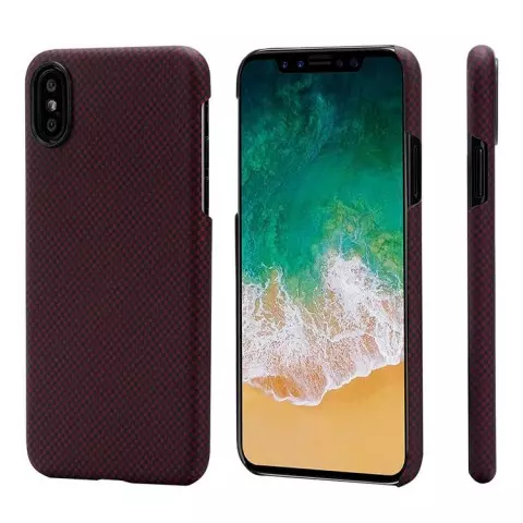 Чехол Pitaka MagCase шахматное плетение, красный, карбоновый для iPhone X