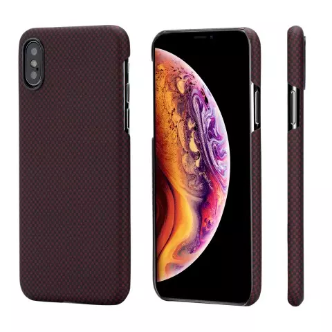 Чехол Pitaka MagCase шахматное плетение, красный, карбоновый для iPhone XS