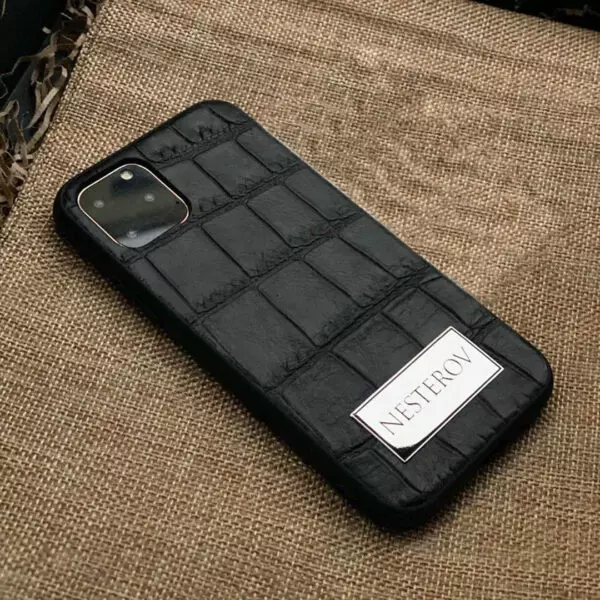 Чёрный, именной чехол из натуральной кожи, Mobcase 1022