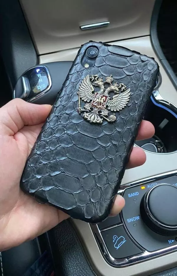 Чёрный, кожаный чехол с гербом России, Mobcase 1053