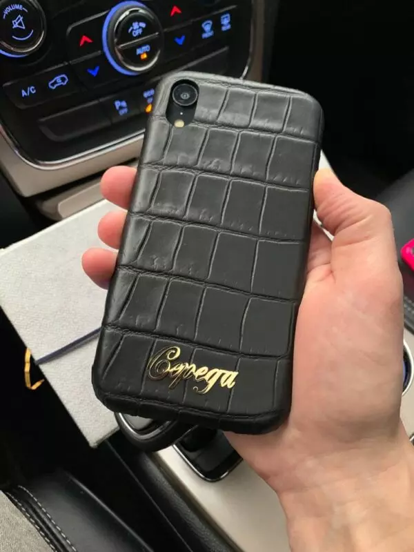 Чёрный, кожаный чехол с именем Серёга, Mobcase 1026