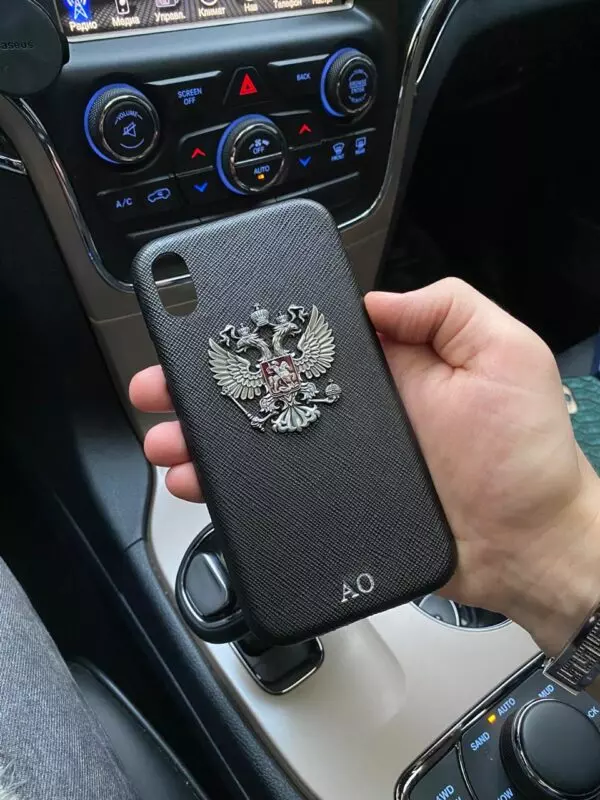 Чёрный, кожаный чехол с инициалами А.О, Mobcase 1055