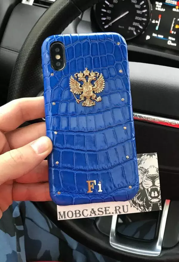 Дорогой чехол с гербом России из синей крокодиловой кожи Mobcase 694 для iPhone 7, 8, 7 Plus, 8 Plus, X, XS, XSMAX, XR