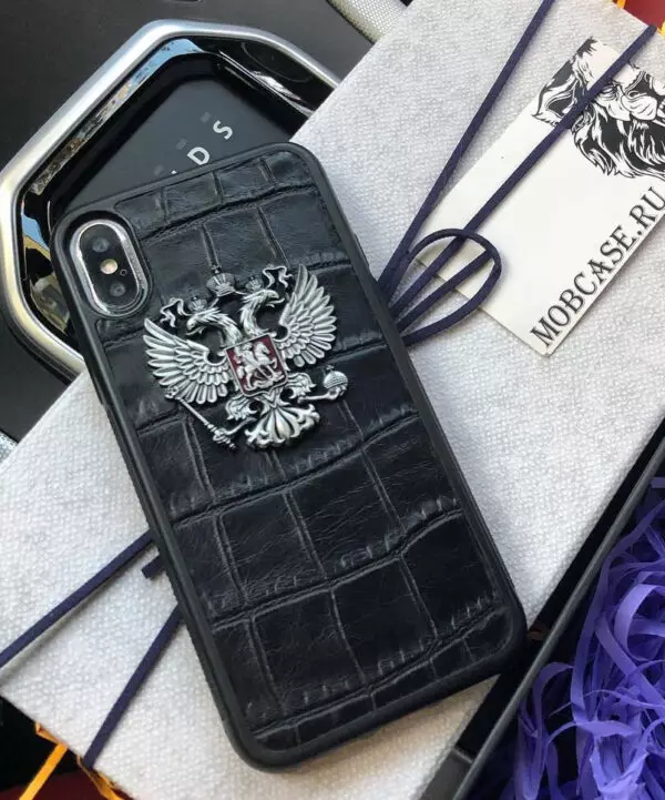 Эксклюзивный, дорогой, чёрный чехол с гербом РФ, Mobcase 606, для iPhone 7/8|7/8Plus|XXS|XSMAX|XR