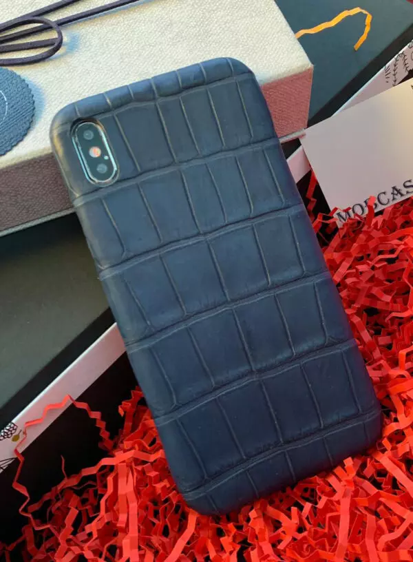 Эксклюзивный, дорогой, тёмно-синий чехол из мягкой кожи крокодила Mobcase 784 для iPhone 7, 8, 7 Plus, 8 Plus, X, XS, XSMAX, XR