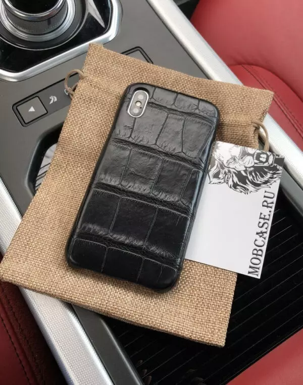 Эксклюзивный, кожаный, чёрный чехол из крокодила Mobcase 660 для iPhone 7|8|7|8Plus|X|XS|XSMAX|XR