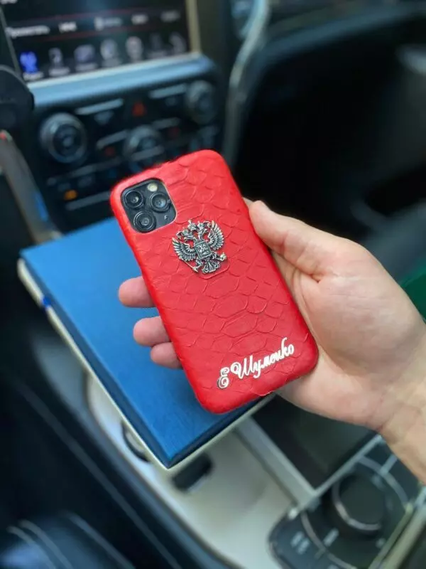 Эксклюзивный, кожаный, красный чехол с гербом России Mobcase 1181