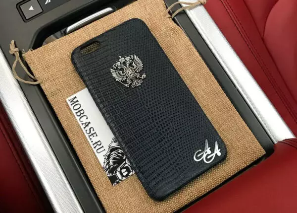 Именной чехол из кожи игуана с серебряным гербом России Mobcase 802 для iPhone 7, 8, 7 Plus, 8 Plus, X, XS, XSMAX, XR