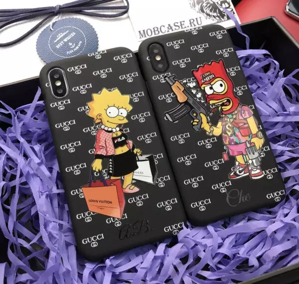 Именной чехол с принтом Лизы и Барт, логотипом Gucci Mobcase 670 для iPhone 7, 8, 7 Plus, 8 Plus, X, XS, XSMAX, XR