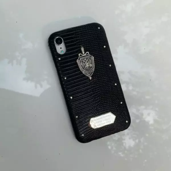 Кожаный чехол для телефона с серебряным гербом ФСБ, Mobcase 945