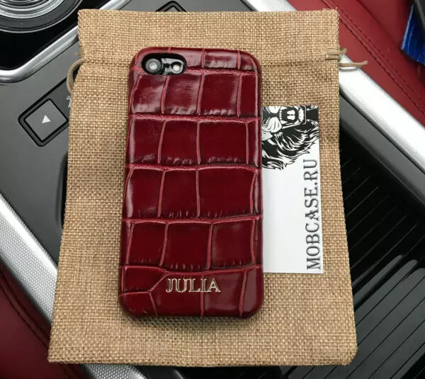 Кожаный чехол из бордовой кожи с выделкой под крокодила Mobcase 805 для iPhone 7, 8, 7 Plus, 8 Plus, X, XS, XSMAX, XR