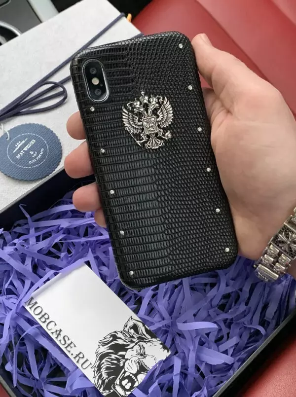 Кожаный чехол с серебряным гербом России, Mobcase 715 для iPhone 7, 8, 7 Plus, 8 Plus, X, XS, XSMAX, XR
