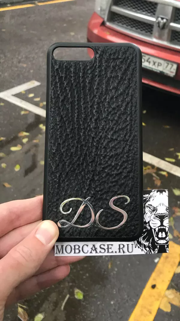 Кожаный, именной чехол чёрного цвета из кожи акулы Mobcase 837 для телефона