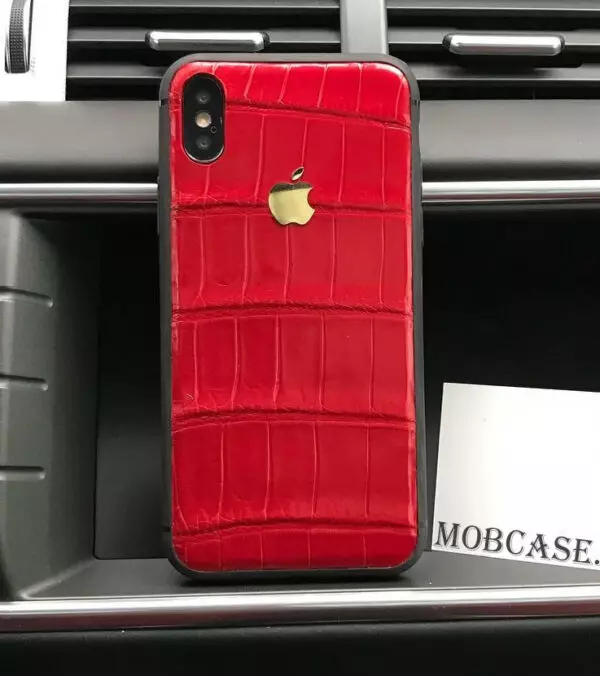 Кожаный, красный чехол из кожи крокодила с логотипом Apple Mobcase 819 для iPhone 7, 8, 7 Plus, 8 Plus, X, XS, XSMAX, XR