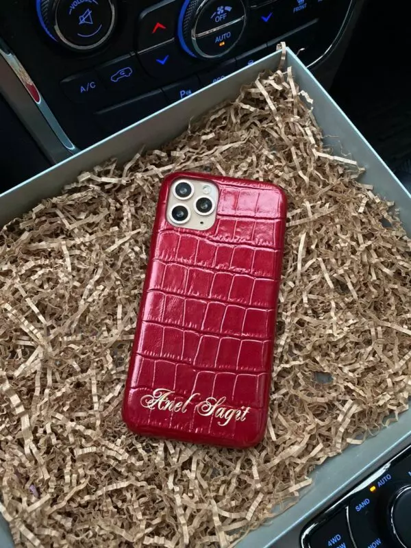 Кожаный, красный, именной чехол, Mobcase 202