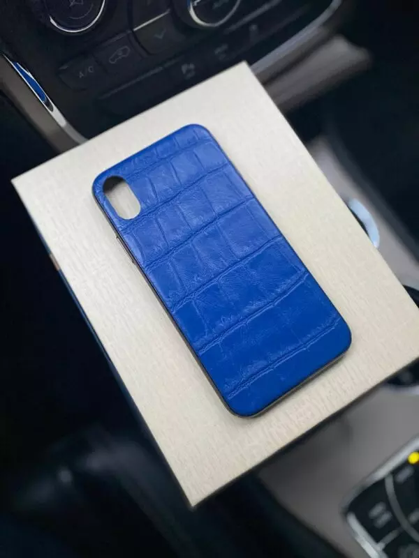 Кожаный синий чехол с выделкой под крокодила Mobcase 1315