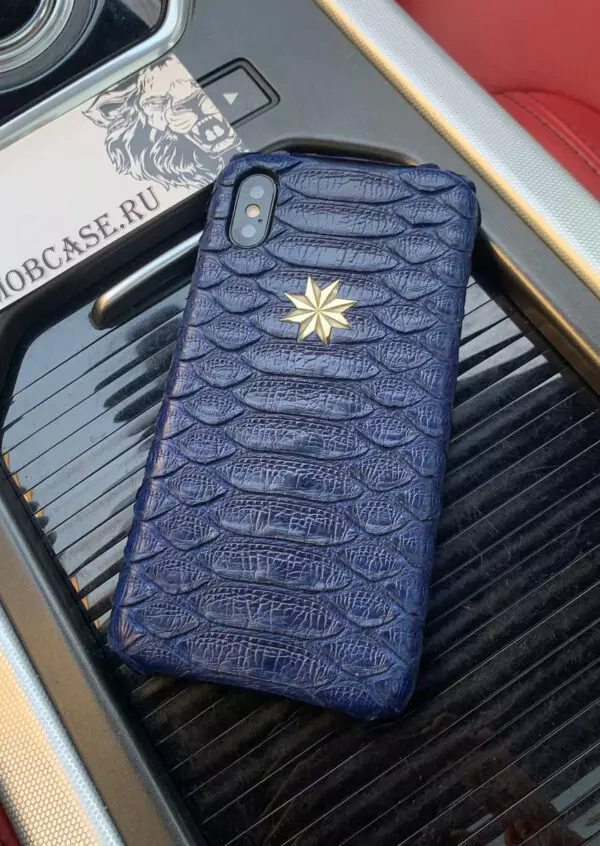 Кожаный, тёмно-синий чехол с серебряной звездой, Mobcase 738 для iPhone 7, 8, 7 Plus, 8 Plus, X, XS, XSMAX, XR