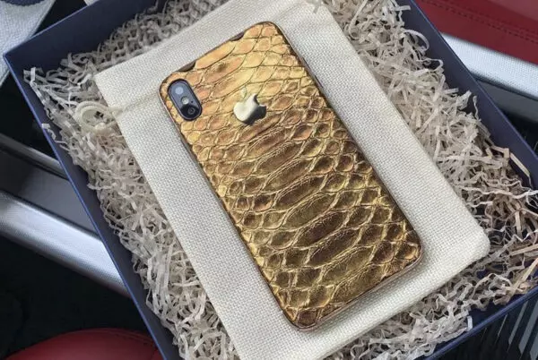 Лимитированный, кожаный чехол с позолоченным логотипом Apple Mobcase 879