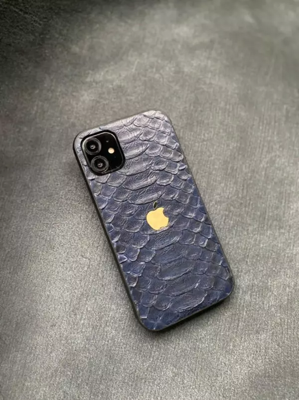 Противоударный тёмно-синий кожаный чехол с логотипом Apple Mobcase 1428