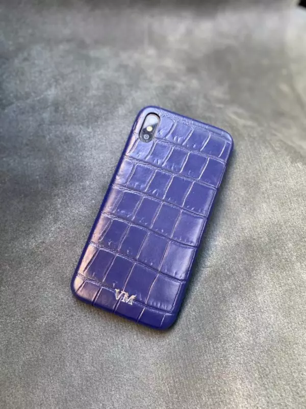 Синий кожаный чехол ручной работы с инициалами Mobcase 1497 для iPhone XS