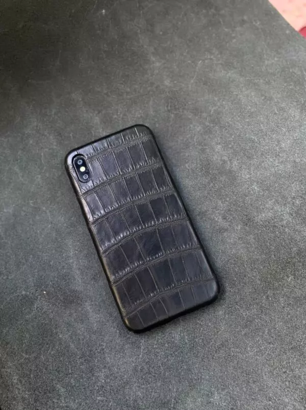 Чёрный кожаный чехол ручной работы из крокодила Mobcase 1502 для iPhone XS