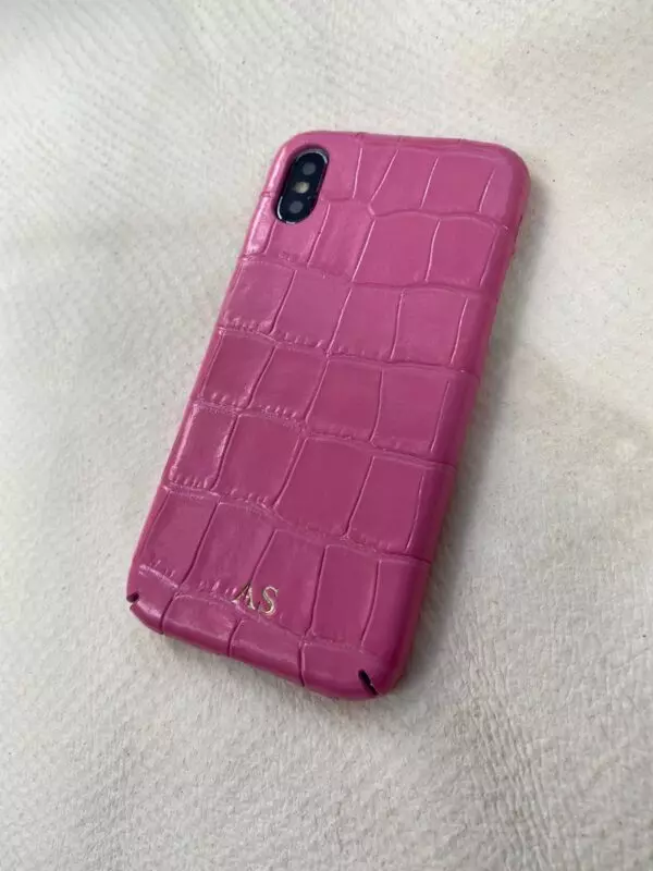 Розовый эксклюзивный кожаный чехол с инициалами Mobcase 1523 для iPhone XS