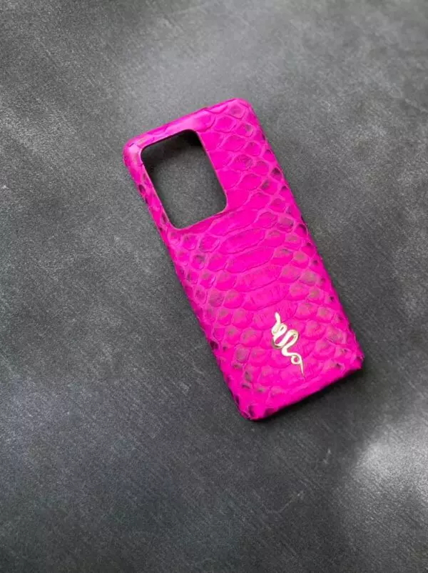 Розовый кожаный чехол с логотипом змеи Mobcase 1536 для Samsung Galaxy S21 Ultra