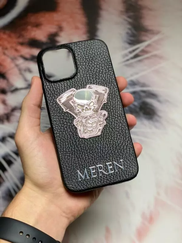 Чёрный кожаный чехол с логотипом черепа Mobcase 1554 для iPhone 12 Pro Max