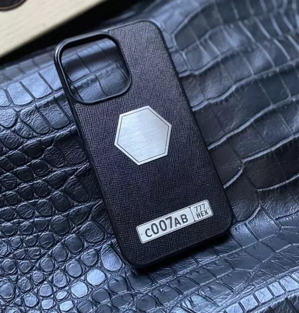 Чёрный кожаный чехол с логотипом Mobcase 1555 для iPhone 13 Pro Max