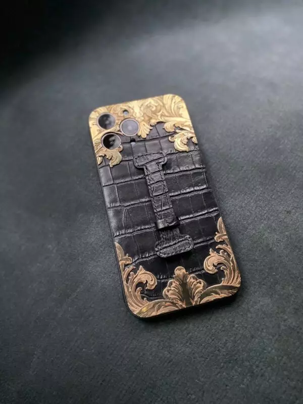 Эксклюзивный чёрный кожаный чехол Mobcase 1584 для iPhone 13 Pro Max