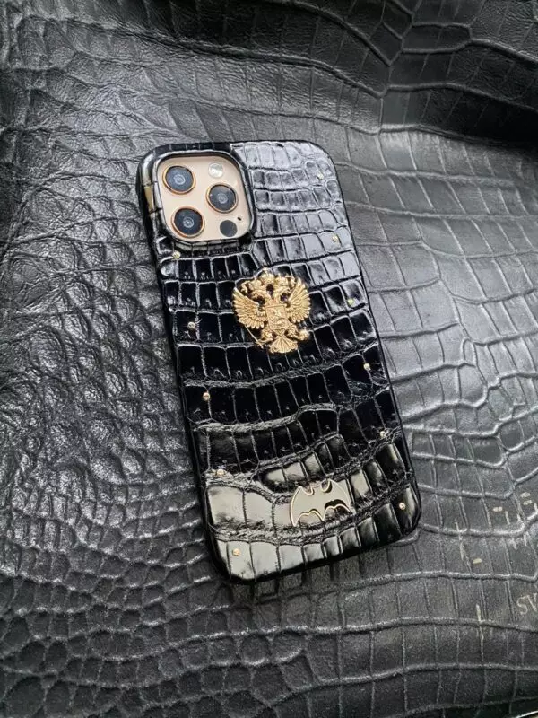 Чёрный кожаный чехол с гербом России, летучая мышь Mobcase 1598