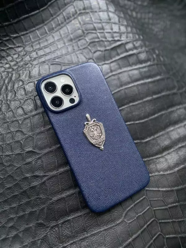 Синий кожаный чехол с гербом ФСБ Mobcase 1618