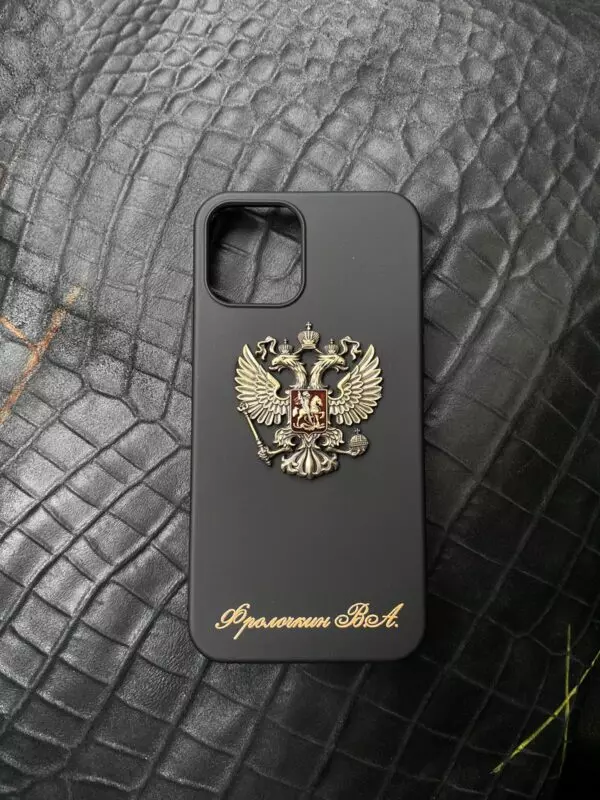 Чёрный эксклюзивный чехол с гербом России и надписью Mobcase 1629