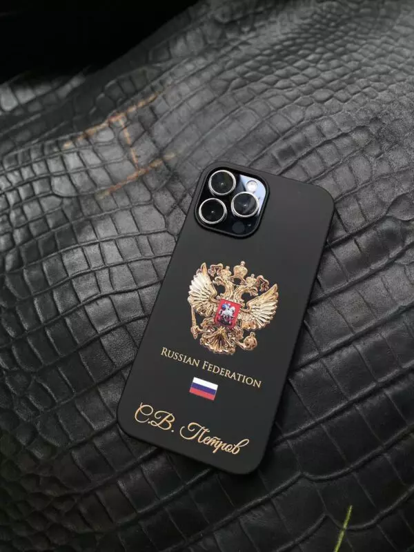 Чёрный эксклюзивный чехол с гербом России надписью Mobcase 1634
