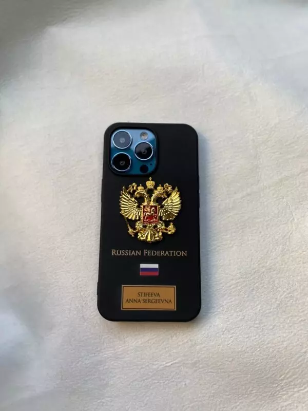 Чёрный эксклюзивный чехол с золотым гербом России Mobcase 1646