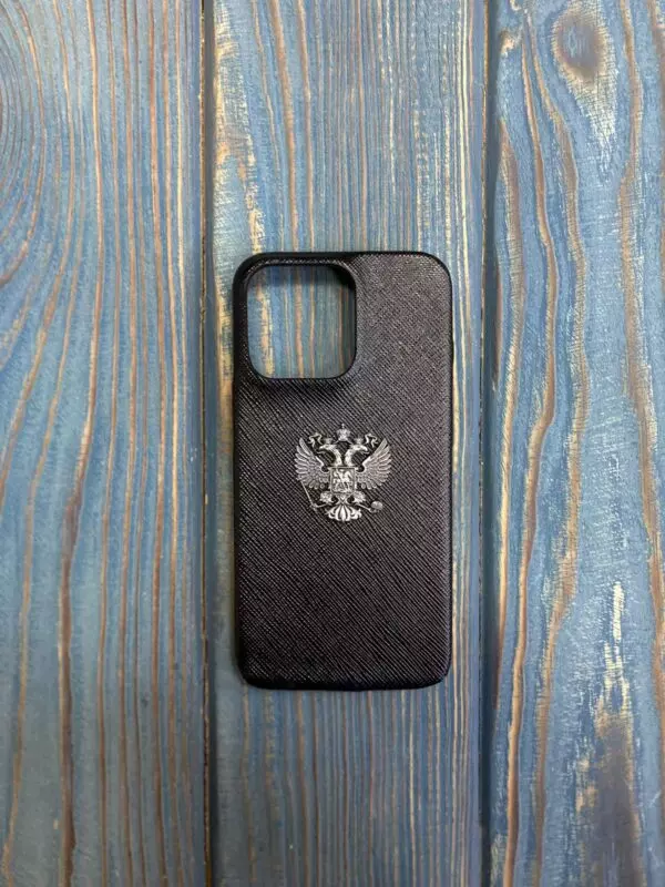 Чёрный кожаный чехол с гербом России Mobcase 1674