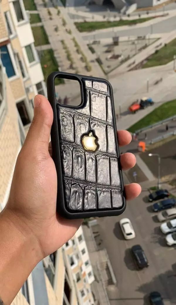 Чёрный противоударный кожаный чехол с логотипом Apple Mobcase 1775 для iPhone 14