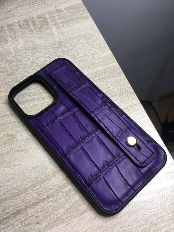 Тёмно-синий противоударный кожаный чехол из крокодила Mobcase 1779 для iPhone 14 Pro Max